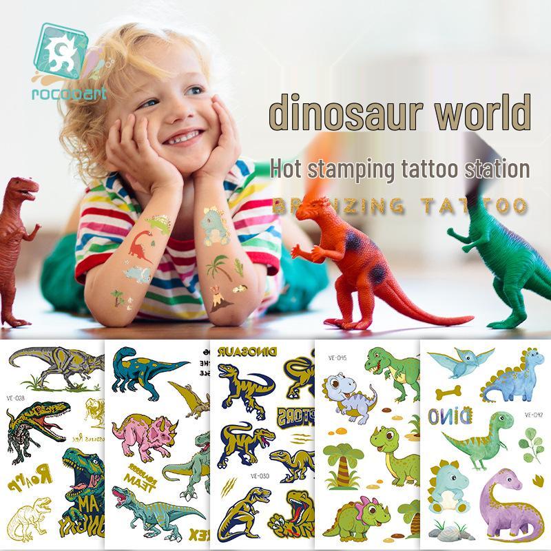 Metallic Cartoon Dinosaur Tattoo Stickers for Men and Women - Face and Arm Designs
