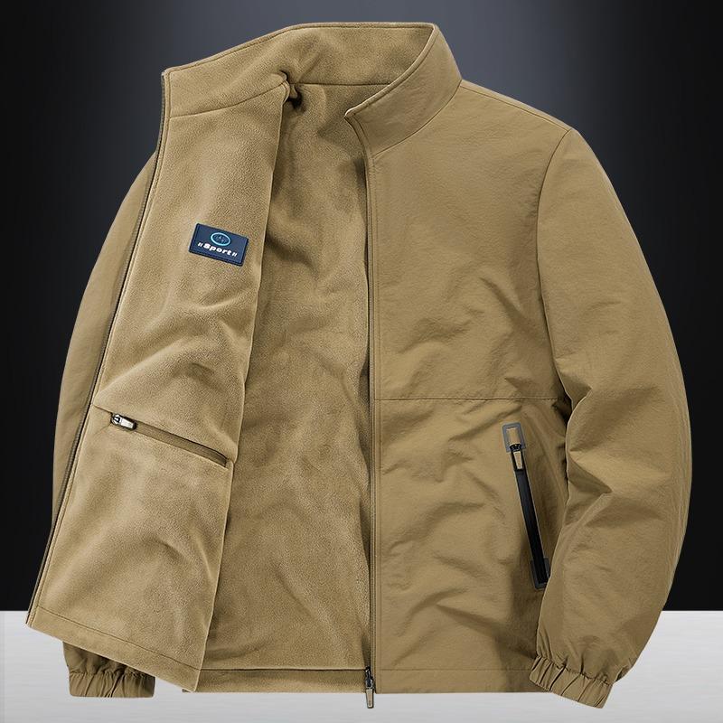 Men's Casual Jacket Stand Collar Loose Solid Color Zipper Pocket Cardigan Top