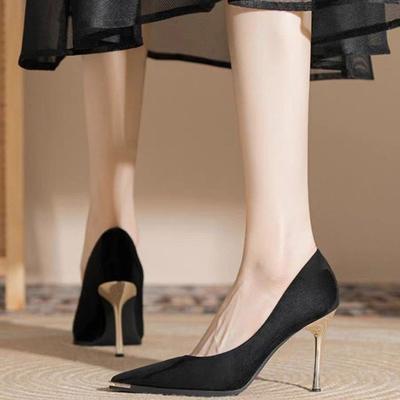 2025 New Single Shoes Women's Versatile Pointed Sexy Black High Heels French Not Tired Feet Thin Heels Shallow Mouth Single Shoes