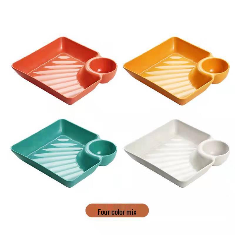 Square PP Snack & Dumpling Plates with Vinegar Dish