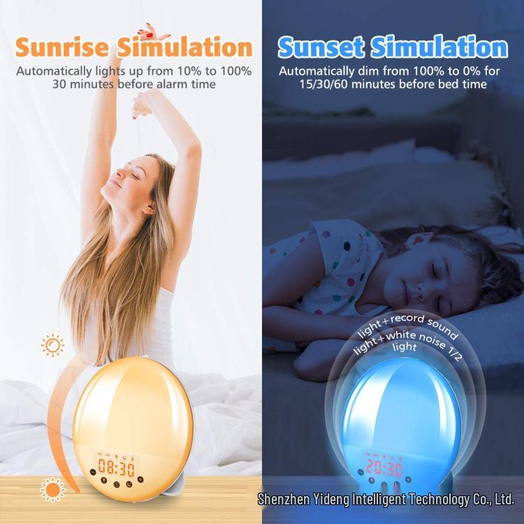 LED Sunrise Alarm Clock with FM Radio & Seven-Color Night Light