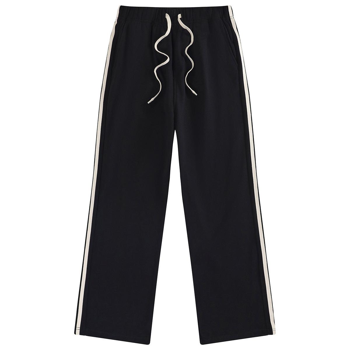 

Мужская одежда | 4 Весенне-осенний свитер из хлопковой махровой ткани, повседневные брюки, контрастные модные брюки с двумя полосками в тон 2XL чёрный