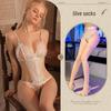 Midnight Whisper: Women's Sexy Lace Lingerie Bodysuit Set with Alluring Hollowed Design