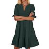 Women's Fashion Casual Slim Middle Sleeve V-Neck Ruffle Dresses