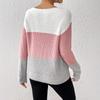 Spring Autumn Women's Color Block Patchwork Knit Sweater, Crew Neck Long Sleeve Pullover Top