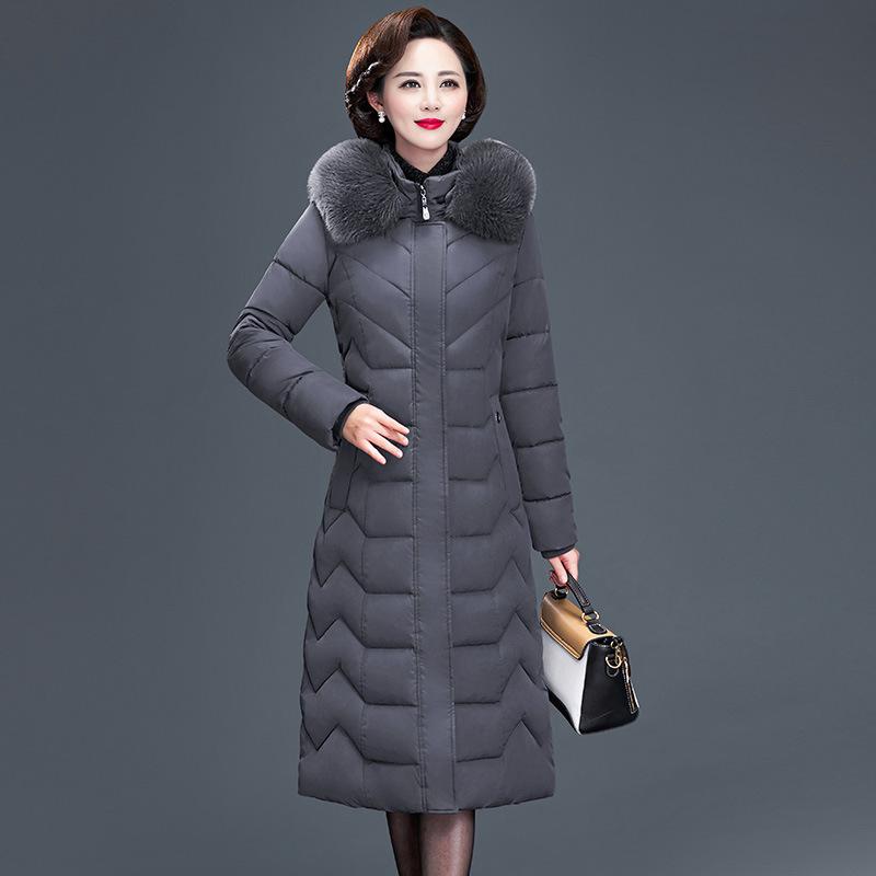 Big fur collar hat collar long knee cotton clothes middle-aged mother festive red winter thickened cotton jacket women's brick and mortar store