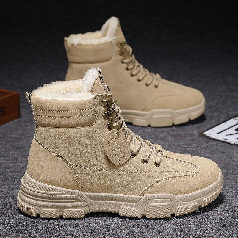 Snow Boots Men's Spring Velvet Thickened Thermal Cotton Boots Korean Version of British Style Middle Help Martin Boots Casual Versatile Trendy Shoes