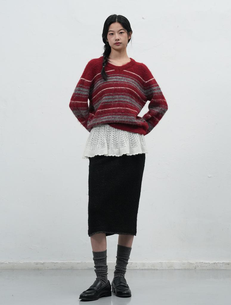 GENERALIDEA Hairy Stripe Loose Fit Pullover [Red] / Wbe4L05534