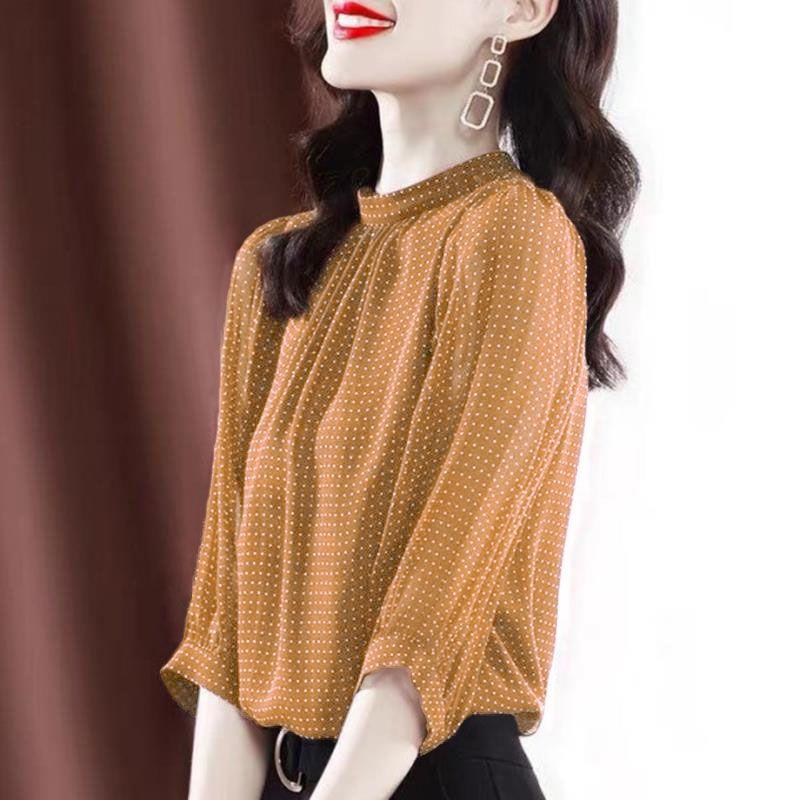 

Свободные пуловеры однотонные осенне-зимние тонкие с рукавом три четверти в горошек шифоновые с темпераментом элегантные сексуальные женские одежда 2022 L жёлтый