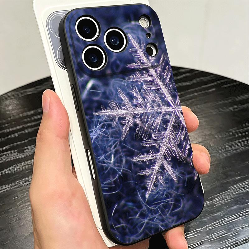 Snow Snowflake Winter Cold Soft Phone Case for iPhone 16 16E 17 Air 15 Pro Max 14 Plus 13 Mini 11 12 7 Black Cover Back Shell