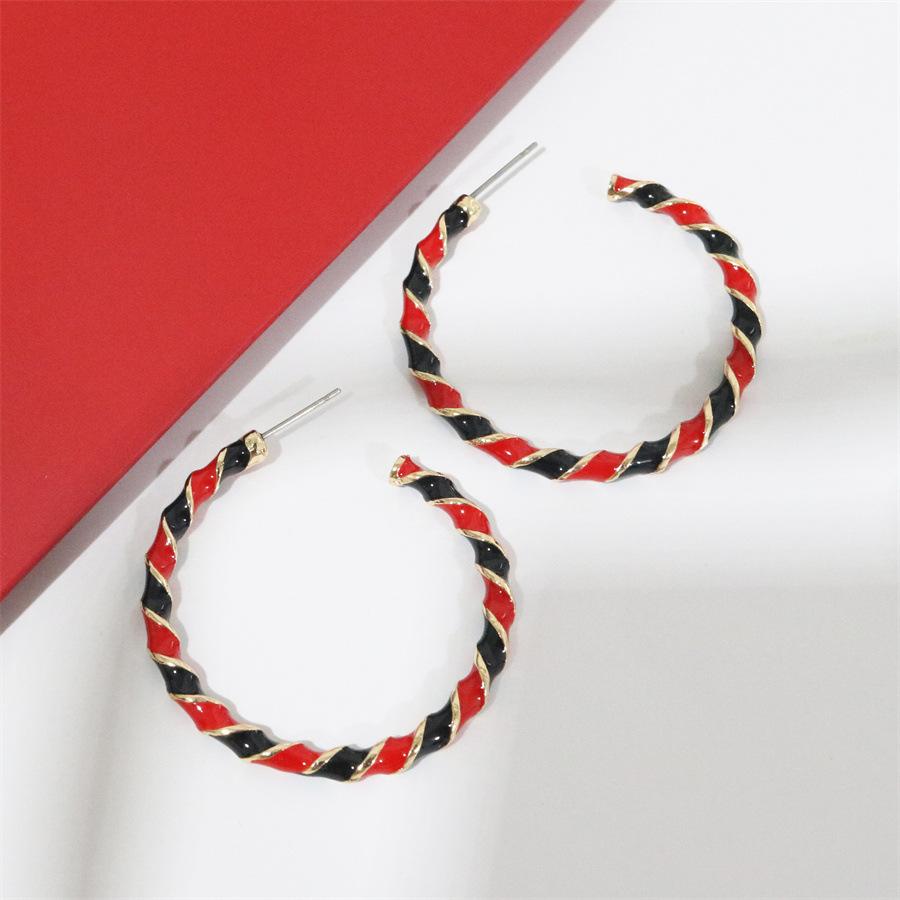 1 Pair Cute Circle Candy Cane Alloy Earrings Christmas Nordic Style Red Color Santa Jewelry Accessories