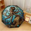 Steampunk Octopus with Treasure Printed Umbrella Windproof Folding Umbrella Portable Sun and Rain Umbrella Suitable for Gifting