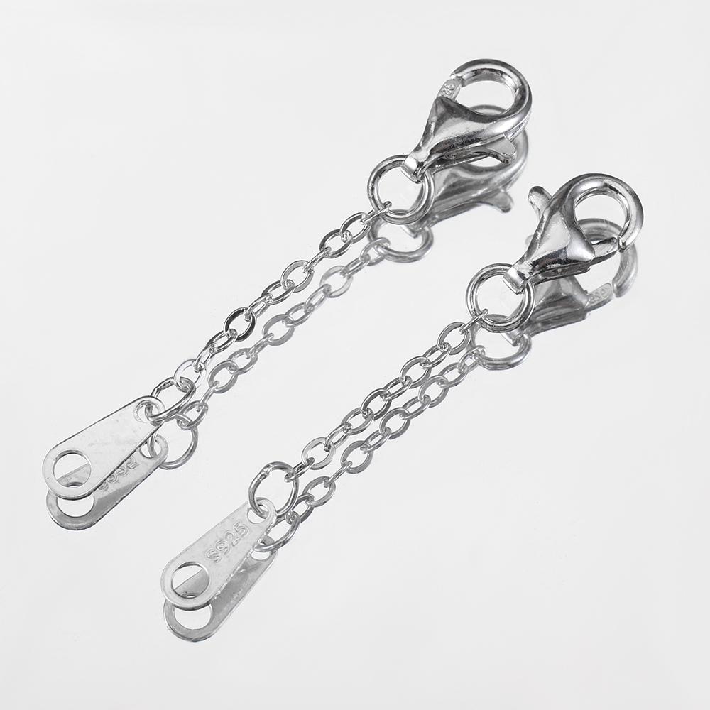 2pcs 925 Sterling Silver Extended Chain with Lobster Clasp Necklace Connectors for DIY Jewelry Making Bracelet Cloth Accessories