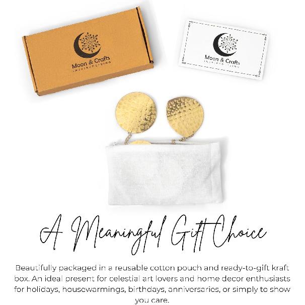 Moon & Crafts Boho Moon Phase Wall Hanging 50” Gold Brass Garland, 15 Handmade Hammered Moons, Celestial Wall Decor for Bedroom, Living Room &