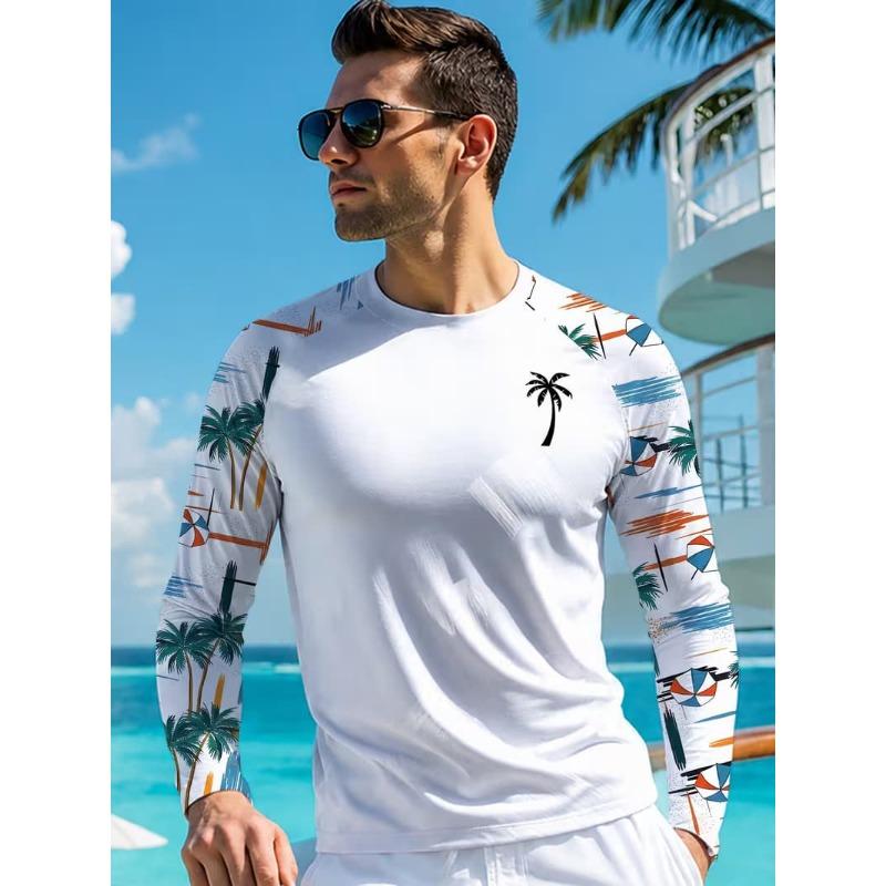 Men's casual autumn and winter printed long-sleeved crew neck T-shirt