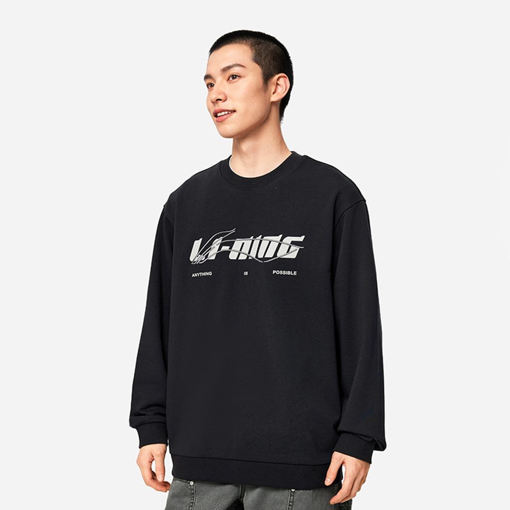 Li Ning Sports Lifestyle Series Round Neck Simple Loose Versatile Comfortable Letter Casual Sweatshirt Unisex Sweatshirt Black AWDVF77-2