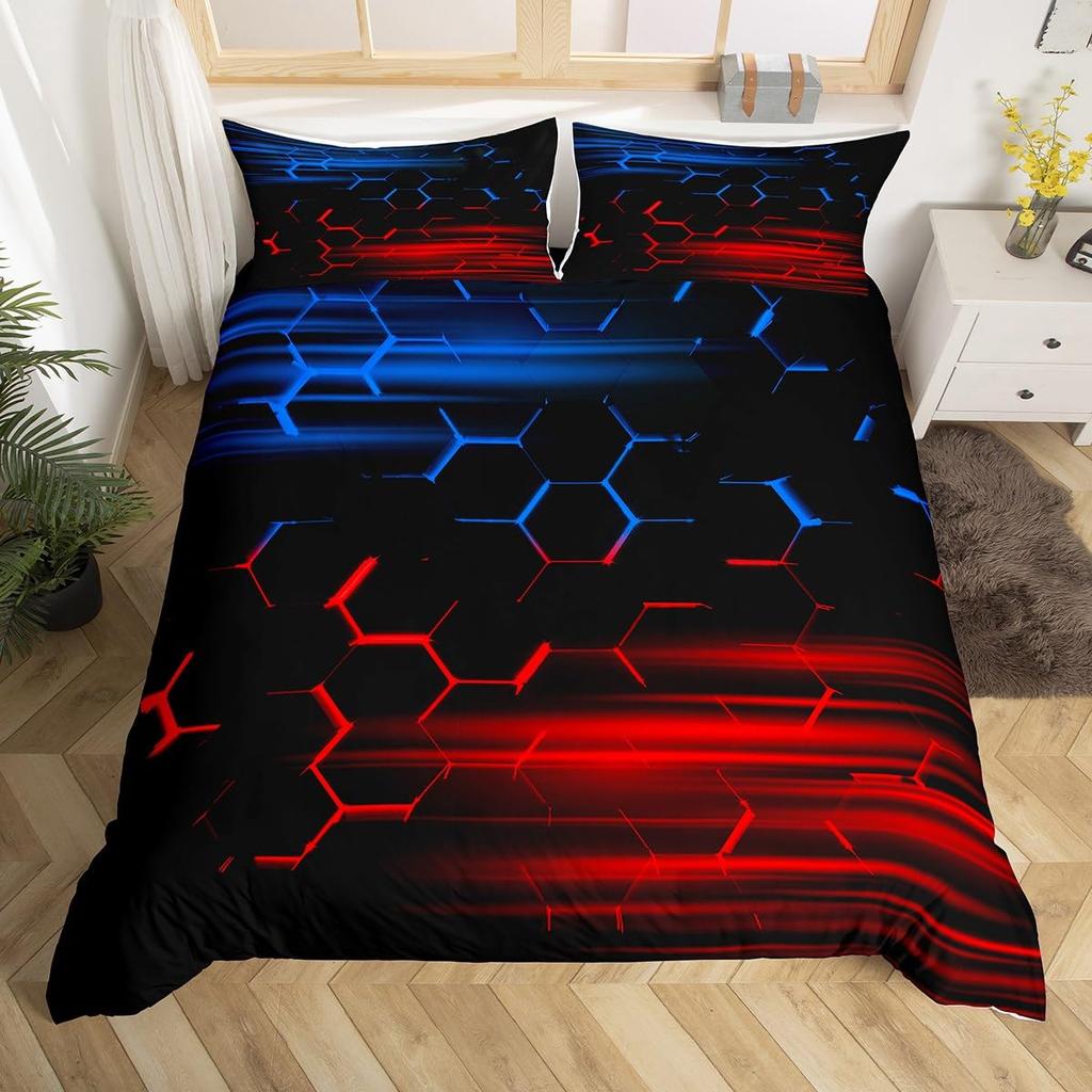 Geometry Hexagon Duvet Cover Navy Blue Comforter Cover Watercolor Honeycomb Abstract Tie Dye Bedding Set Microfiber Quilt Cover