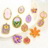 French Drip Flower Oil Painting Pendant Necklace & Heart Earring Charms In Stainless Steel - DIY Titanium Jewelry Accessories for Women