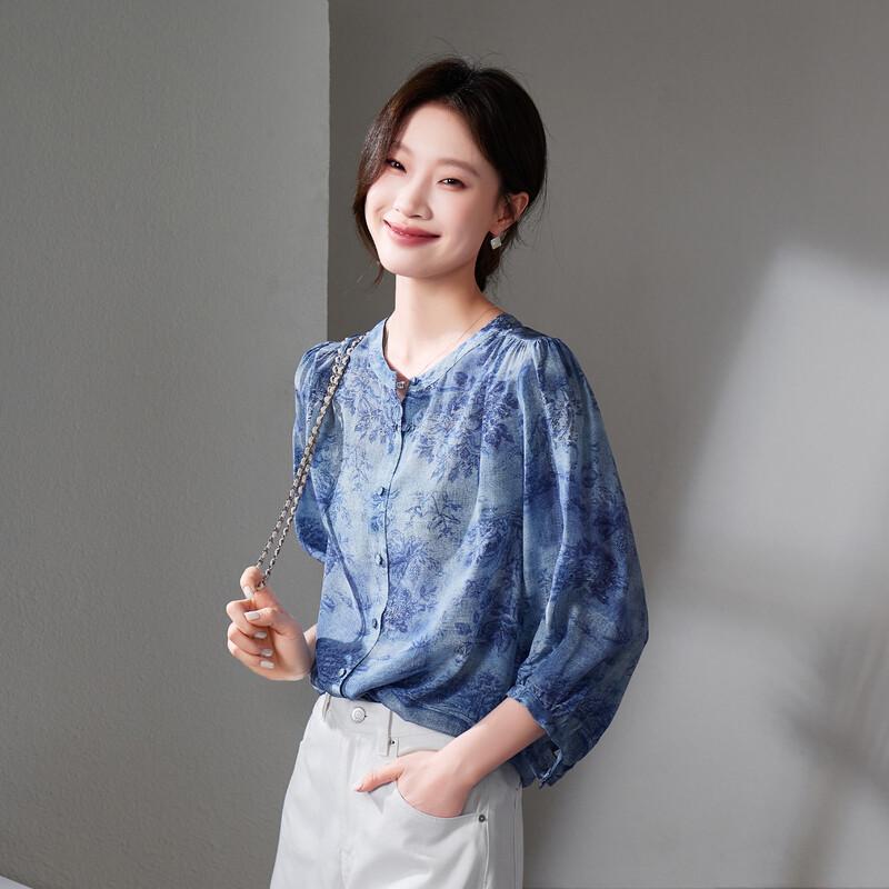 SOFSIL New Chinese Style Silk 3/4 Sleeve Blouse M
