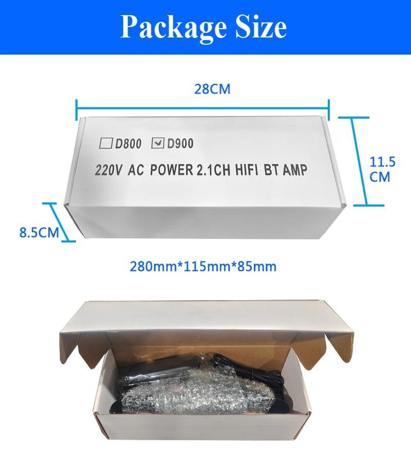 D900 2.1-Chip Bluetooth Amp Board 50 W+50 W+100 W 12-24 V Hi-Fi Bass/Treble EQ MIC Echo TWS Pair USB/TF/AUX For Subwoofer EU/US