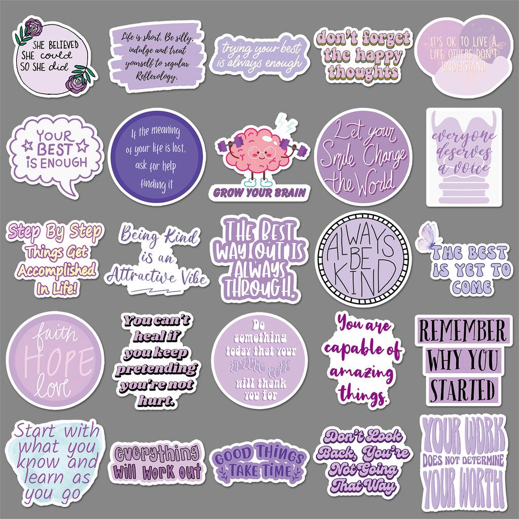 50 Purple Inspirational English Sentences Graffiti Stickers Personalized Creative Decoration Mobile Phone Water Cup Guka Stickers