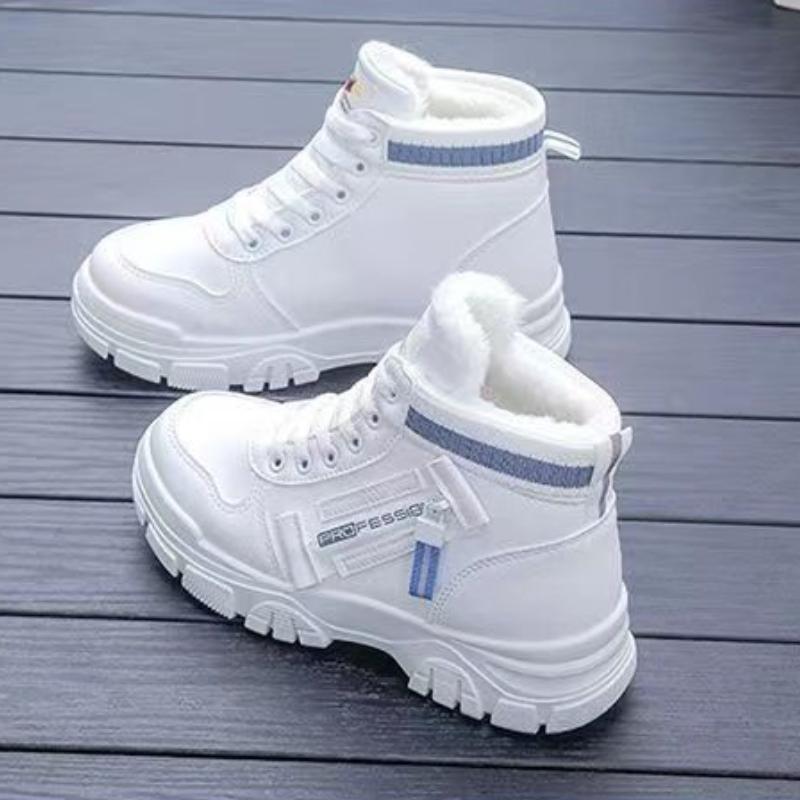 Leather Plus Velvet High-top Casual Shoes Women's Winter Warm Sports Cotton Shoes