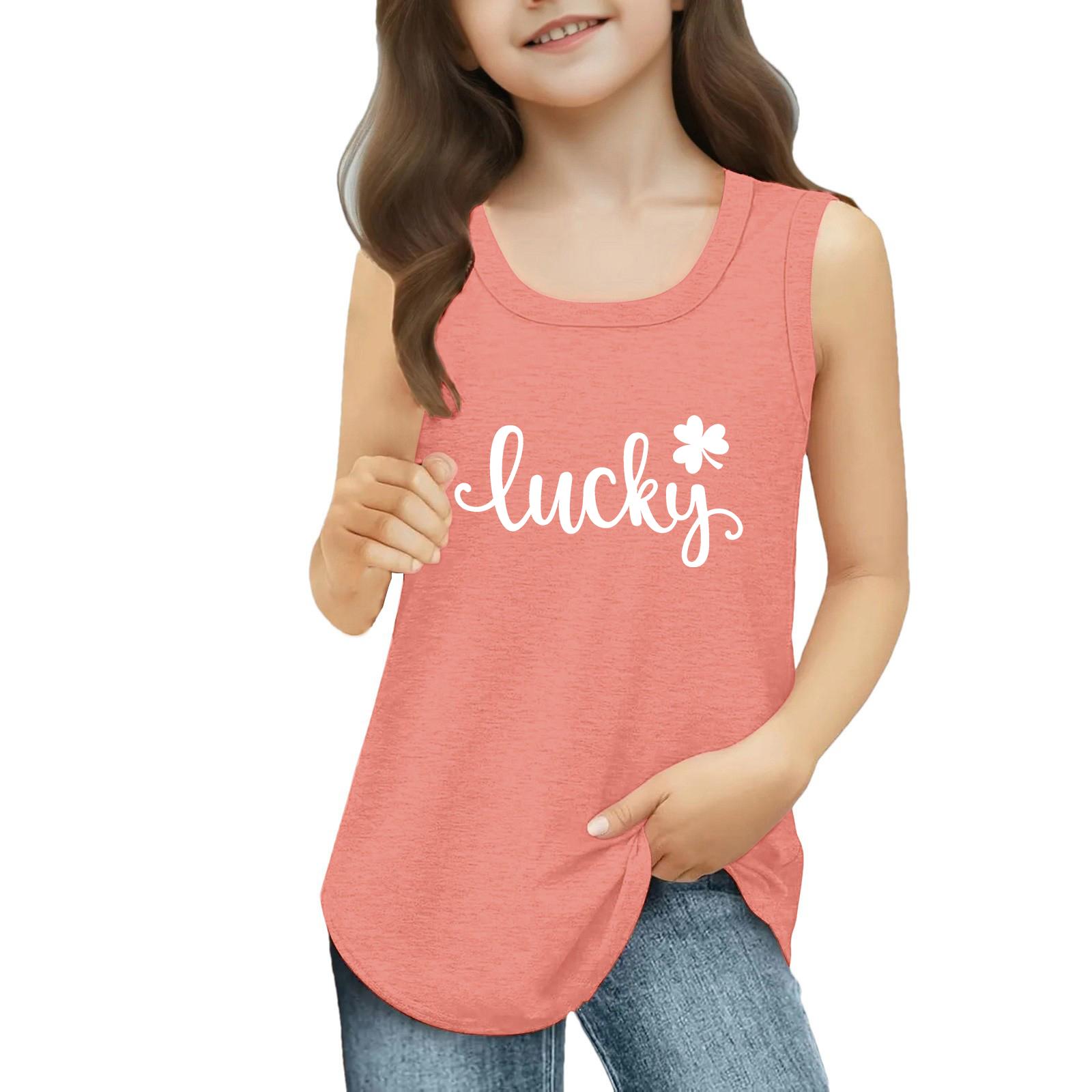 

Girls Kids Summer Crewneck Sleeveless Shirts Tank Tops St. Patrick s Day 170 кавун червоний колір