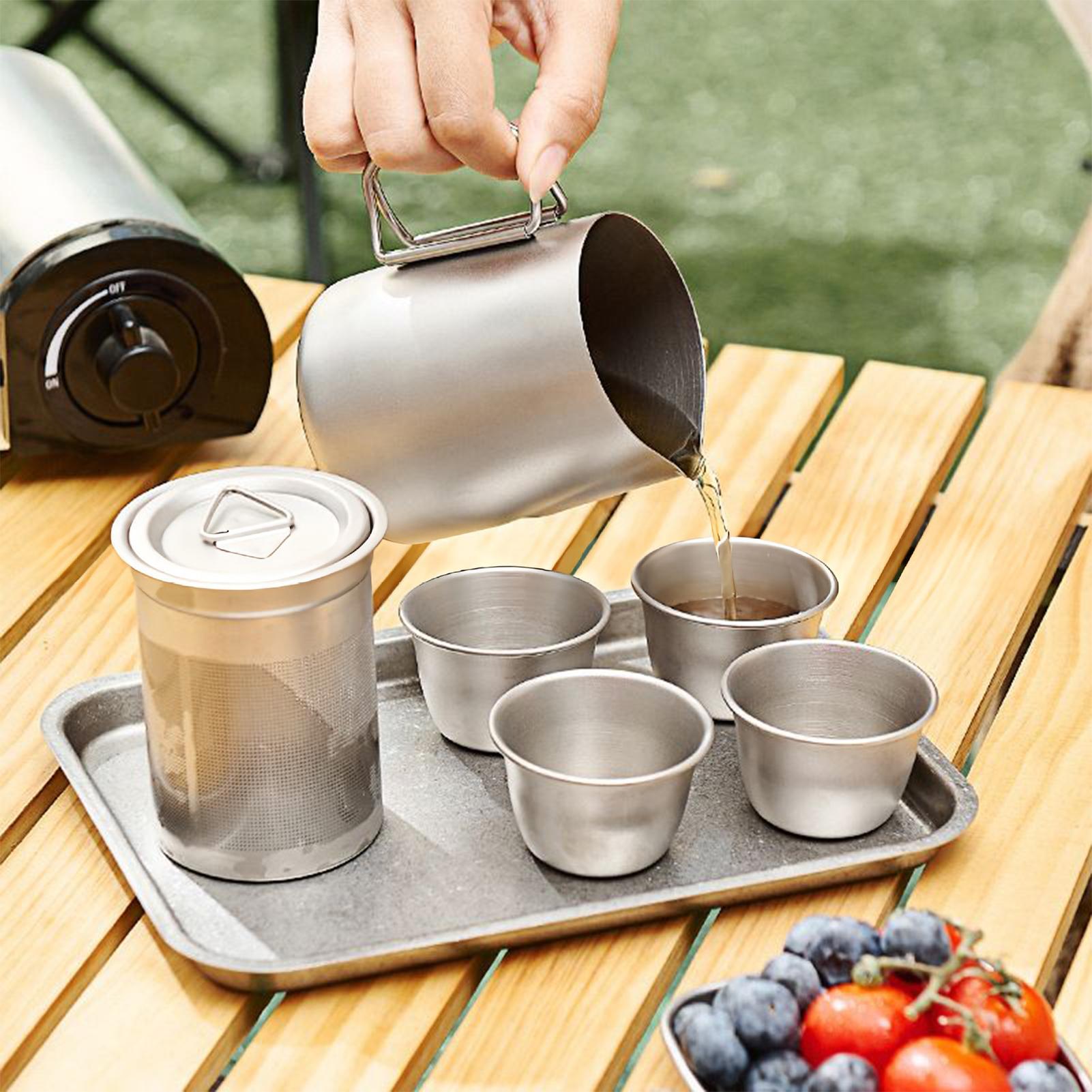 

Tea Set 4 Pieces Tea Cups with Teapot and Infuser Portable 50ml Cup for Home Indoor Camping Hiking Travel Picnic Activities CN