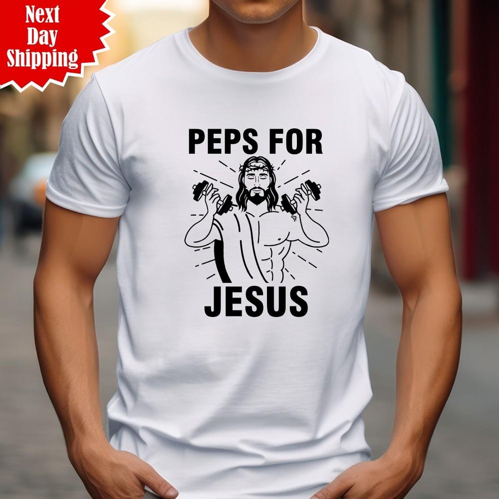 

Gym T Shirt Peps For Jesus Printed Weight Training Lifting Fitness Funny Tee Top L