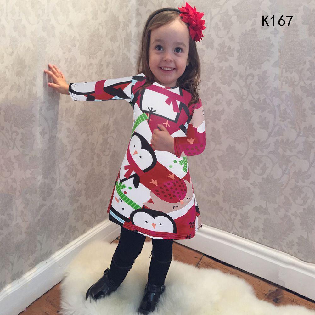 Christmas Kids Dress Girl Santa Claus Elk Long Sleeve Party Birthday Gift
