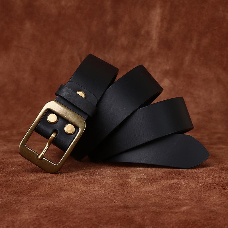 Washed Thickened Retro Matte First Layer Cowhide Belt Men'S Leather Simple Versatile Casual Jeans Copper Buckle Belt