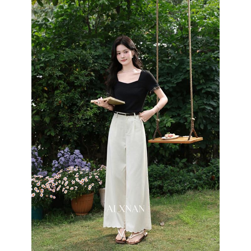 Lu Xiangnan French Chic Black Short Sleeve T-shirt