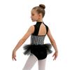 Girls Ringmaster Bodysuit Striped Jumpsuit Rhinestone Details Sleeveless Cutout Waist Mesh Ruffle Performance Costume