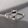 Adjustable Open Rings for Women Lovely Cat Long Tail Finger Rings Knitting Crocheting Joint Rings Jewelry Accessories