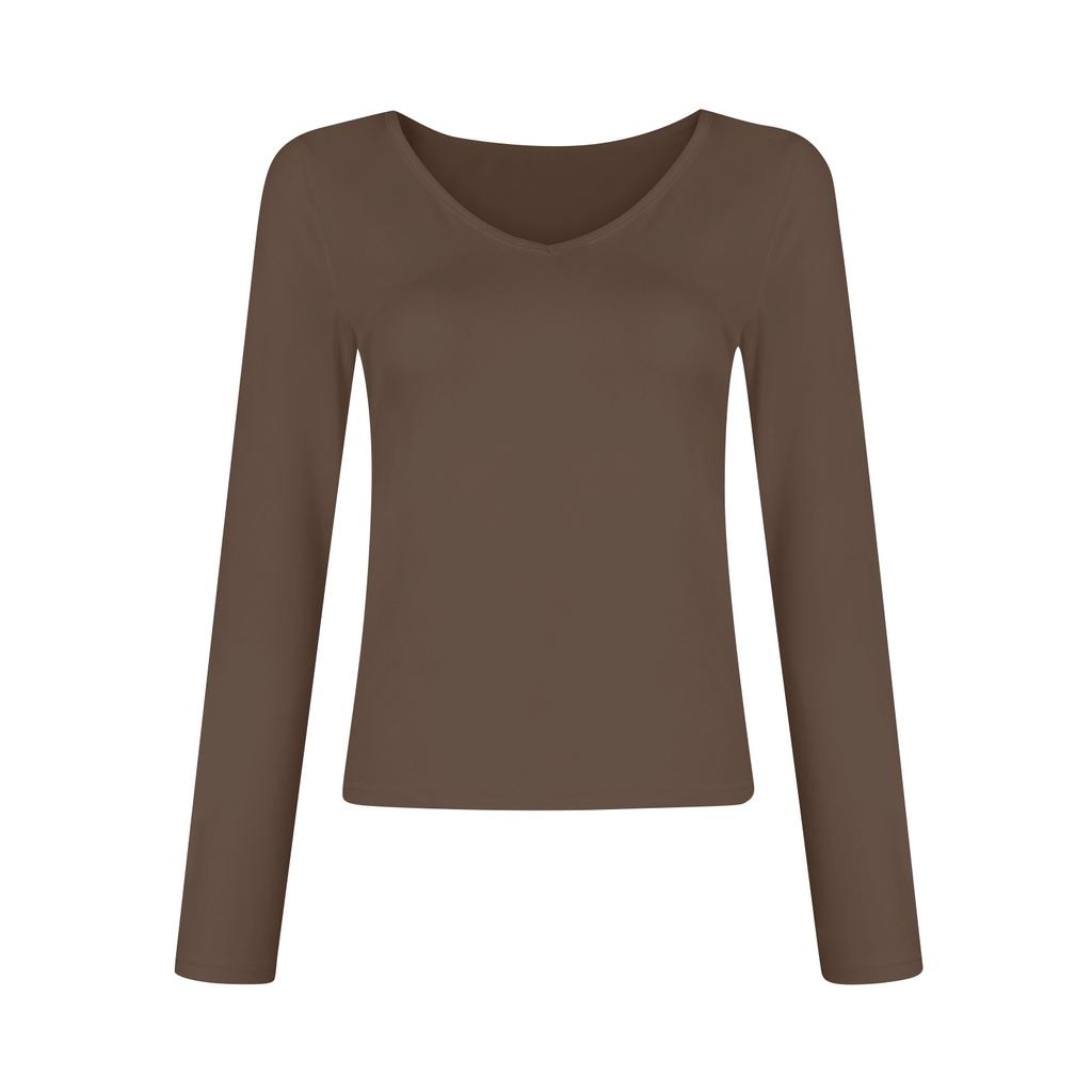 HNXC Women's Fashion Casual Autumn Winter Solid Color Print Long Sleeve V-Neck Blouses & Shirts