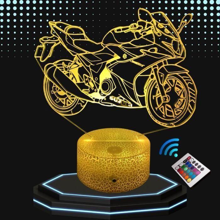 Lampe de chevet 3d led moto routière, veilleuse changement de couleurs, lampe tactile bureau et chambre motard passionés moto
