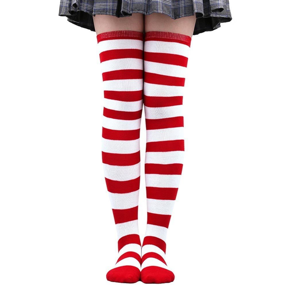 Farbig gestreifte Strümpfe Japanische Overknee-Socken Mode Damen Warmhalten Socken Sexy Schlank Lange Socken Schwarz Weiß gestreifte Strumpfwaren