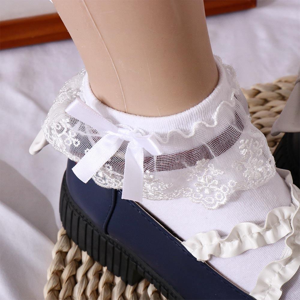 Girl Breathable Bow Knot Cotton Princess Socks Lace Ruffle Short Sock Ankle Sock