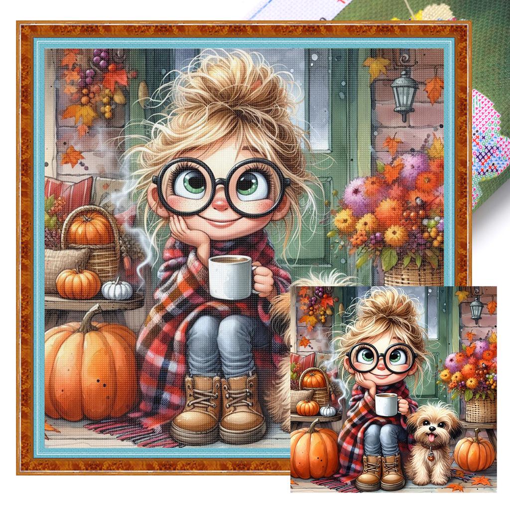 Character Full 11CT DIY Stamped Cross Stitch Kits 15.75x15.75in Printed Cross-Stitch Kits for Beginners Adults Home Decor