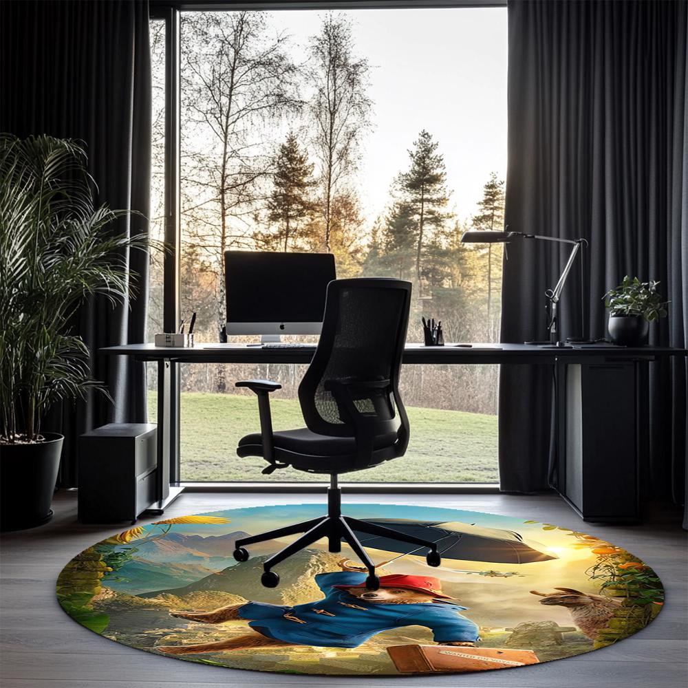 Paddington Bear Printed Round Rug Carpet Chair Rug Area Rug Entryway Doormats,for Office Chair Living Room Bedroom Kitchen Room.