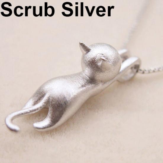 Women Fashion Faux Silver Chain Cat Pendant Necklace Jewelry Charm Scrub Silver