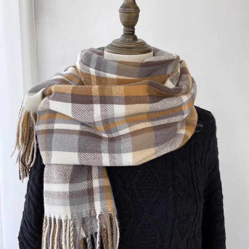 Women's Simple Versatile Palid Tassel Scarf Stylish Unisex Warm Neck Scarf Autumn Winter Thickened Coldproof Wrap Scarf