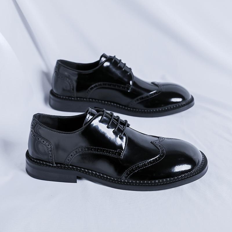 Fashion Fashion Men Casual Leather Derby Shoes Italian Thick Sole Big Toe Trendy Patent Leather Shoes Lace-up Thick Bottom Oxford Shoes