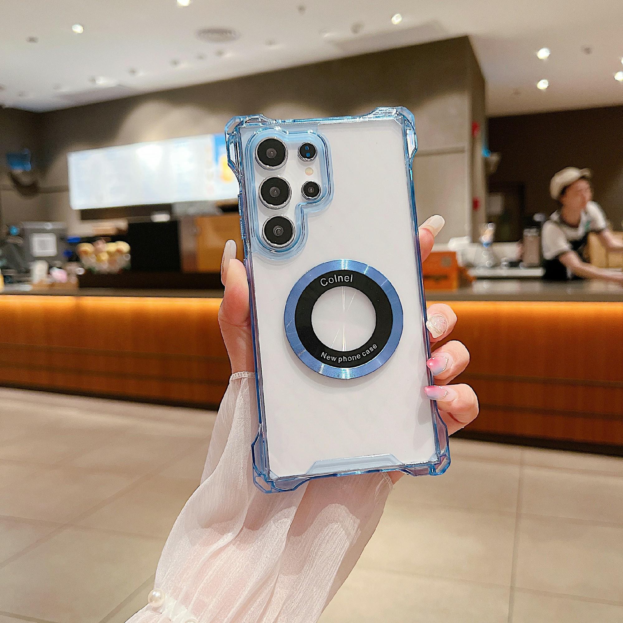 

For Samsung Galaxy S24 Ultra Case Magnetic Ring Anti-Drop PC+TPU Phone Cover Blue