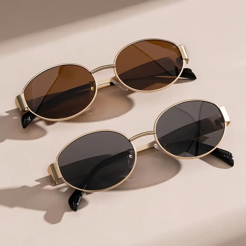 2 Pairs Fashionable and Trendy Eyewear Set, Retro Oval Metal Frame Travel Glasses Suitable for Both Men and Women