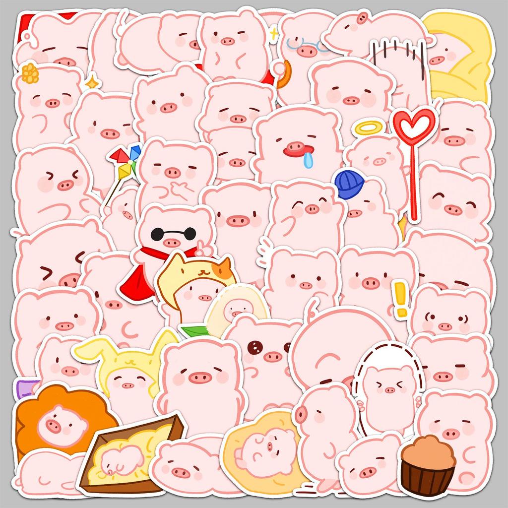 50 Waterproof Pink Little Pig Cartoon Stickers for Kids' Water Bottles & Journals