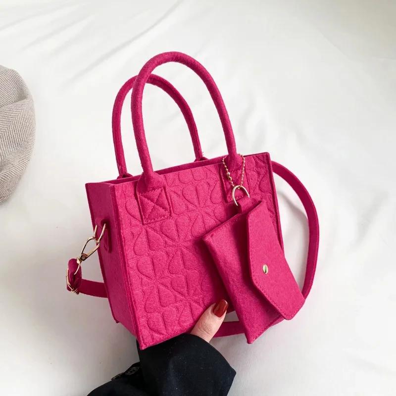 New Solid Color Small Square Bag Felt Shoulder Bag Simple Handbag for Spring Luxury Designer Casual Crossbody Bag for Women