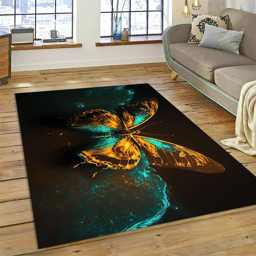 HD Fantasy Butterfly Flower Cartoon Carpet Rug for Home Living Room Bedroom Sofa Doormat Decor,Kids Area Rug Non-slip Floor Mat