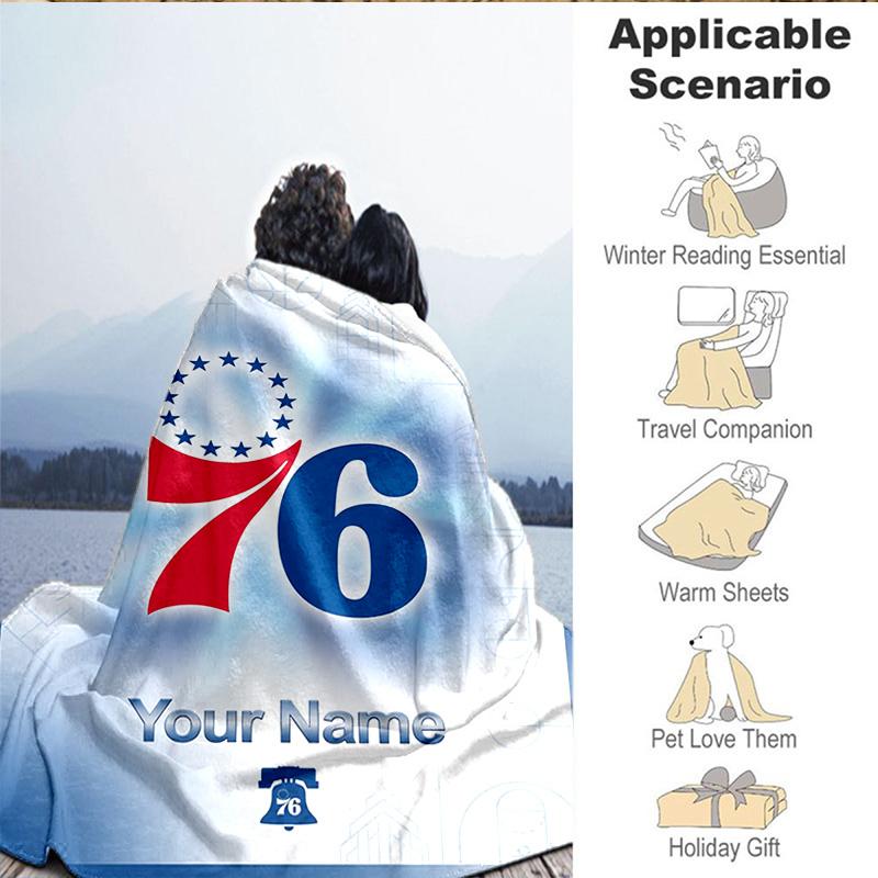 1PC Custom Name Blanket Philadelphia Basketball Team Flannel blankets Patterns Throw Blanket All-Season Soft Gift for Couch, Bed, Camping, Birthday gi