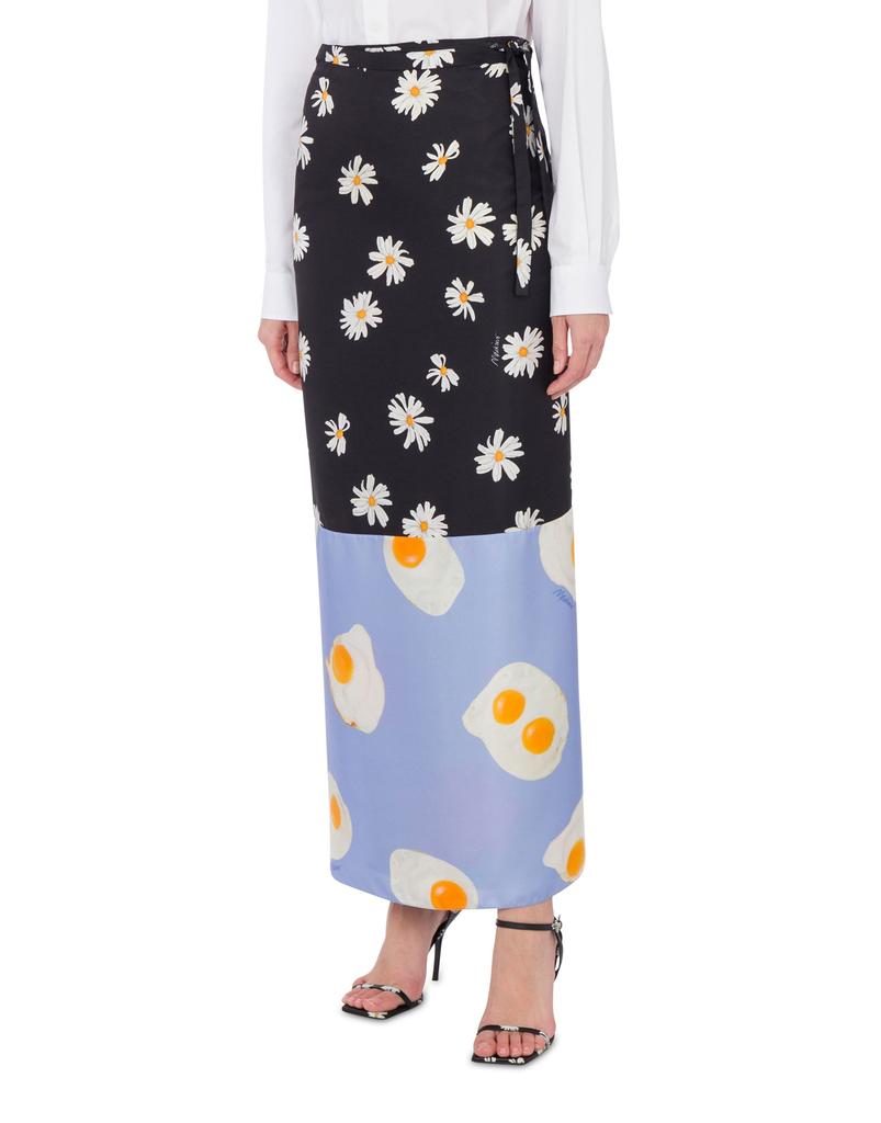 Moschino Patchwork Long Silk Twill Skirt